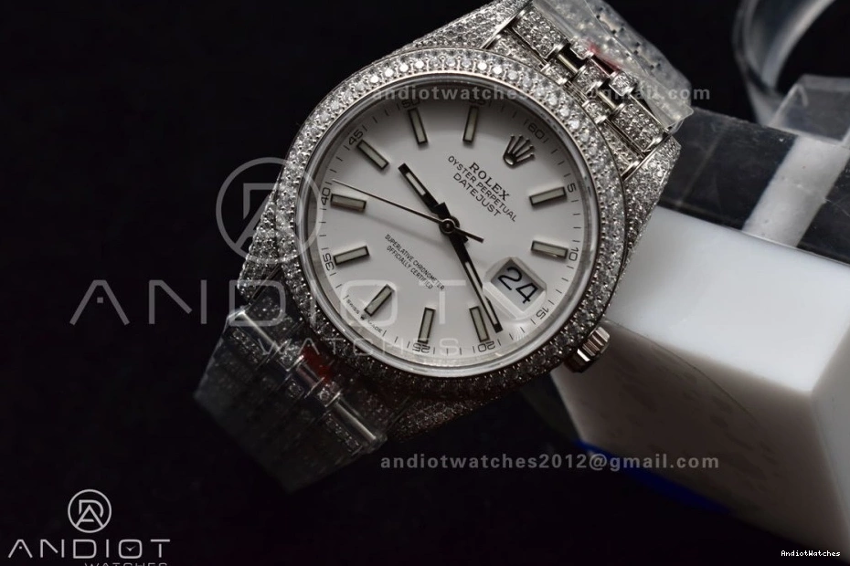 JDF 41mm Best Version White 906 Upgraded Stick Diamond Markers DateJust 0828
